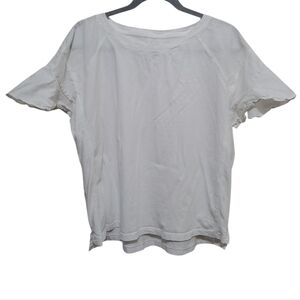 Anthropologie White Short-Sleeve Ruffled Tee